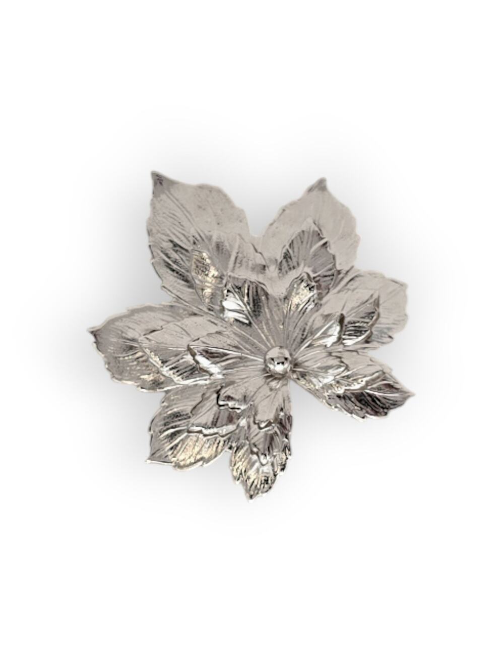 Poinsettia Flower SAC Vintage Silver Brooch Floral Pin Holiday Winter Flower